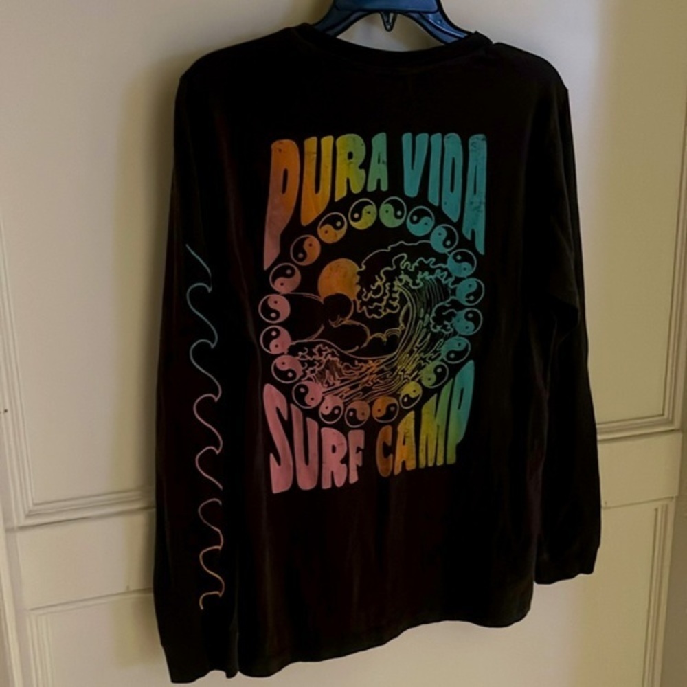 Long Sleeve Pura Vida Top Shirt Tee Surf Camp Size Small Petite Dark Grey